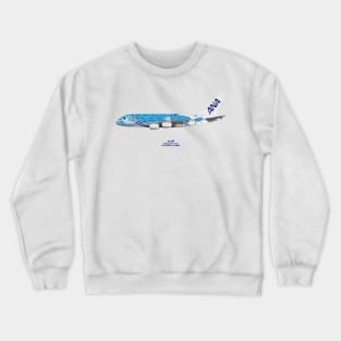 Illustration of ANA Airbus A380 - Flying Honu Lani Crewneck Sweatshirt